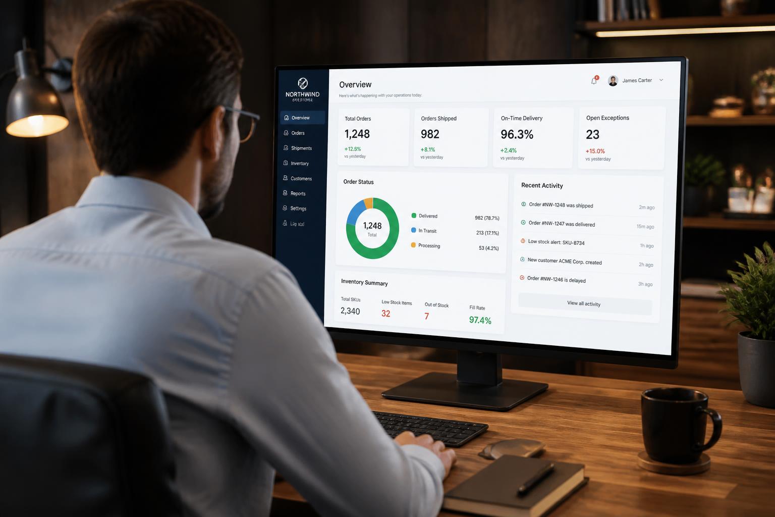 Operator reviewing an operations dashboard